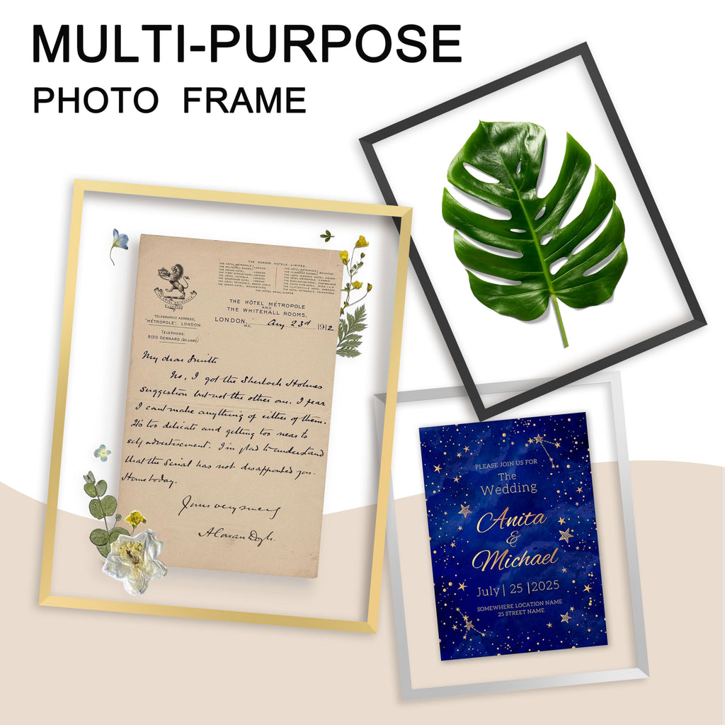 11"x14" Deluxe Brass Gold Aluminum Contemporary Style Floating Picture Frame with Tempered Glass