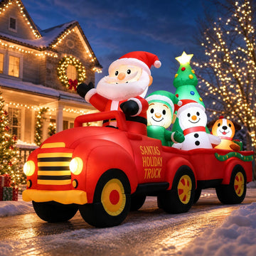 10FT Christmas Inflatable Santa Pickup Truck, Outdoor Yard Decor