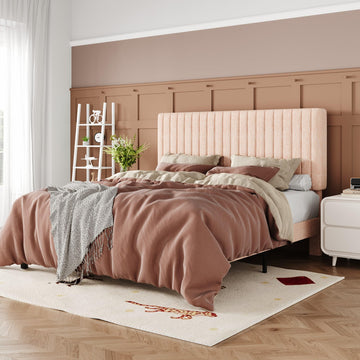 Full Bed Frame, Upholstered Platform Bed with Adjustable Vertical Channel Tufted Headboard, Mattress Foundation with