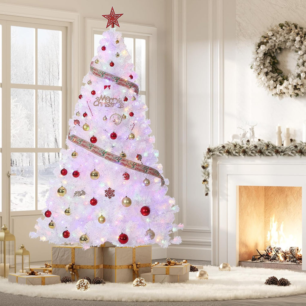 Prelit Artificial Christmas Tree with 800 Warm White Lights, Pre-Lit Snow Flocked Pencil Christmas Tree