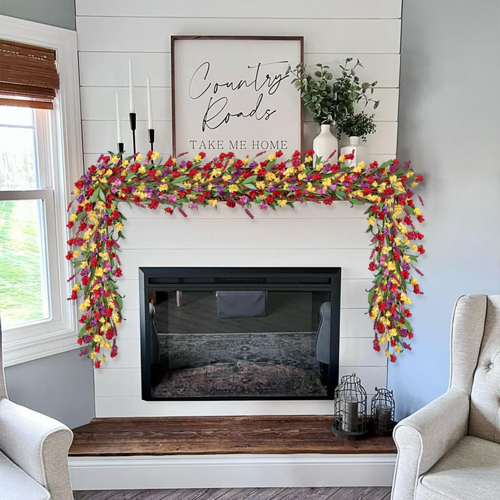 6ft Spring Summer Flower Garland, Artificial Floral Vine for Wall Backdrop Mantle Fireplace Stair Table Wedding Arch