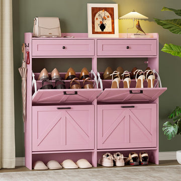 Shoe Storage Cabinet, Farmhouse Wide Shoe Cabinet with 4 Flip Drawers and 2 Top Drawers, Freestanding Organizer with