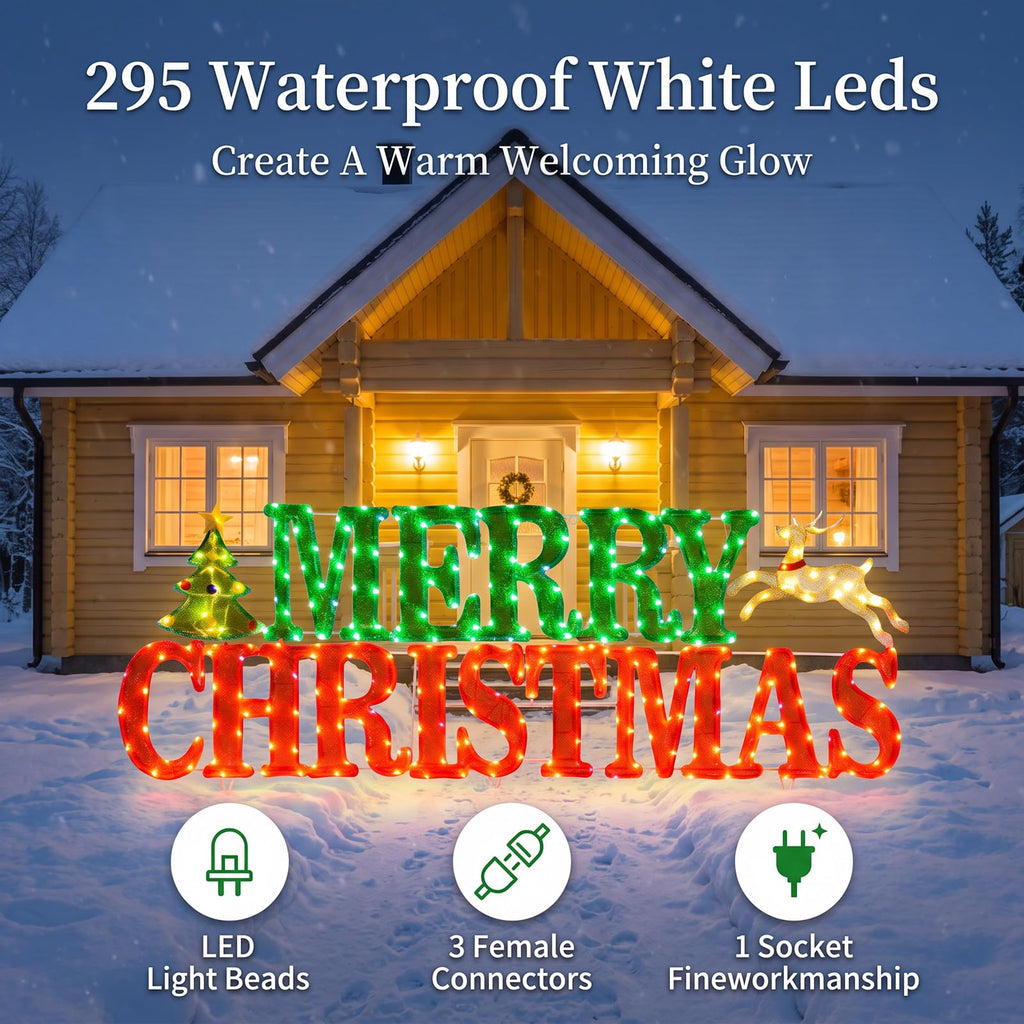 60 in Lighted Merry Christmas Sign Outdoor, 300 LED Yard Decor