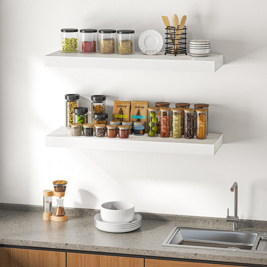 40" Floating Shelves for Wall, 12" Deep Thicker White Floating Shelves, Wall-Mounted Shelves - Set of 2