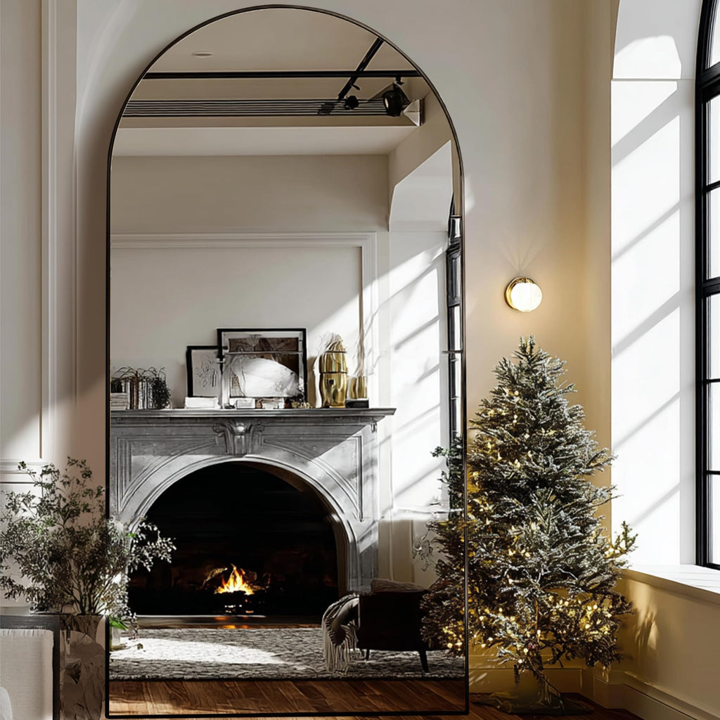 79" x 39" Arched Full Length Mirror with Stand, Black Floor Mirror