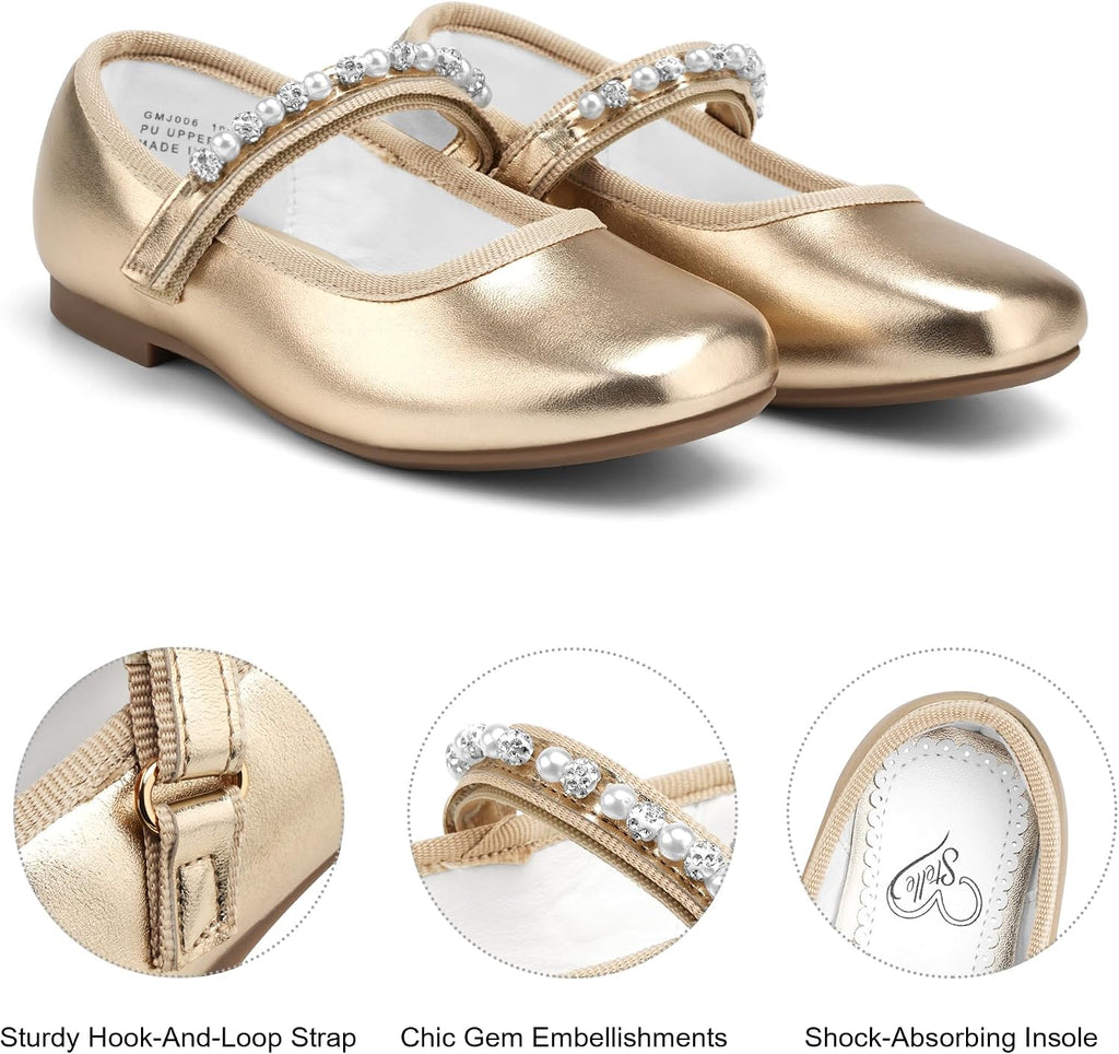 Girls Dress Shoes Beaded Mary Jane Flats for Flower Girl