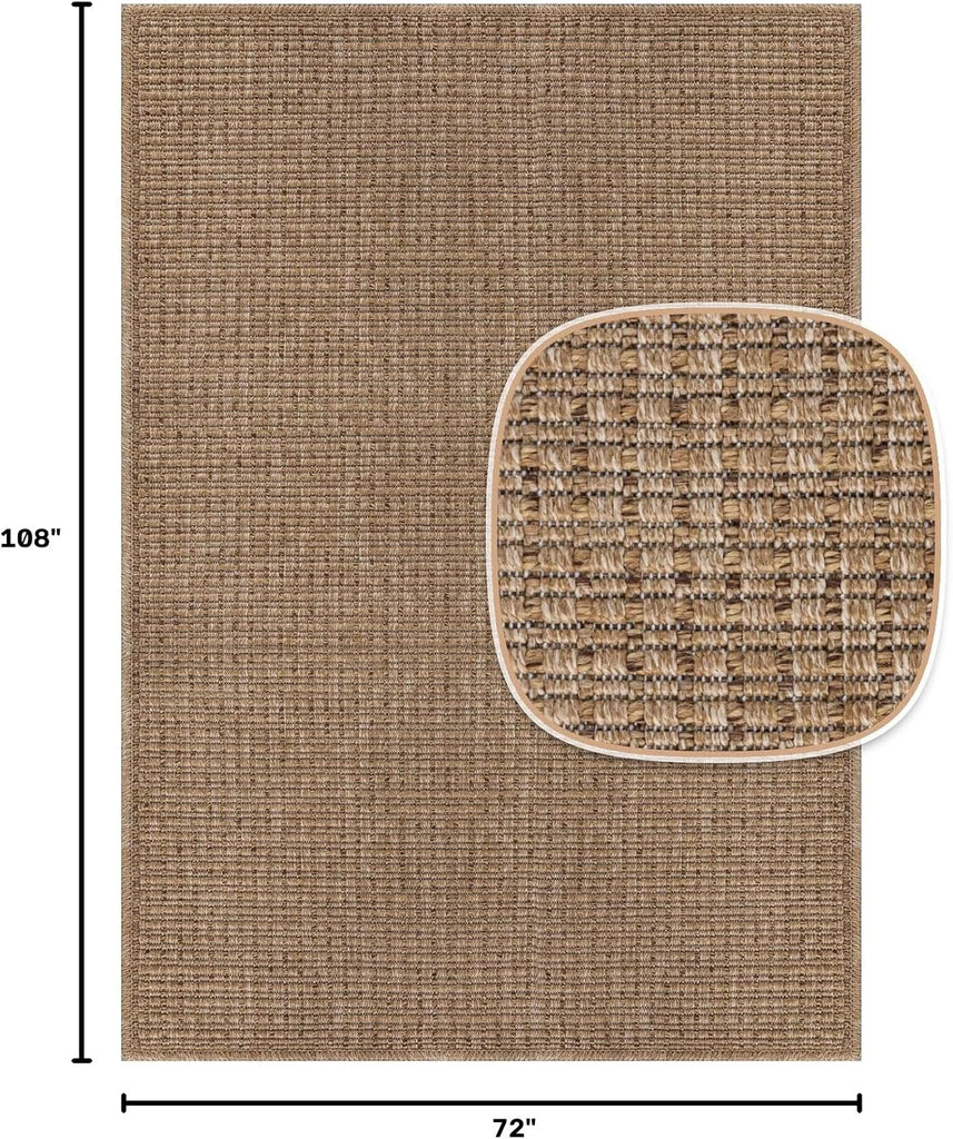 Easy Jute Natural Rug 6x9 Solid Washable Durable Outdoor Indoor Area Rugs for Living Dining Room Patio Office Stain