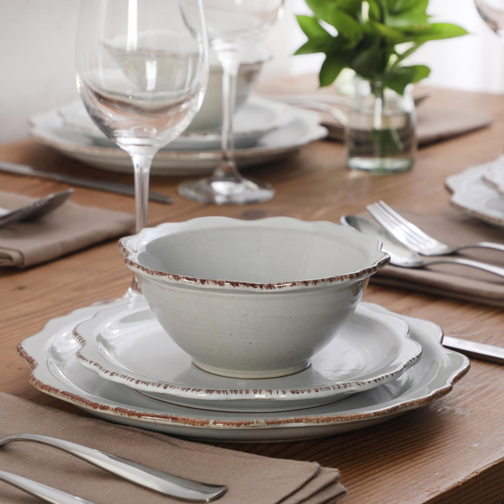 Kennon Road Plates and Bowls Set, 12-Piece Dinnerware Set, White Scalloped Stoneware Dishes, Dinner Plates