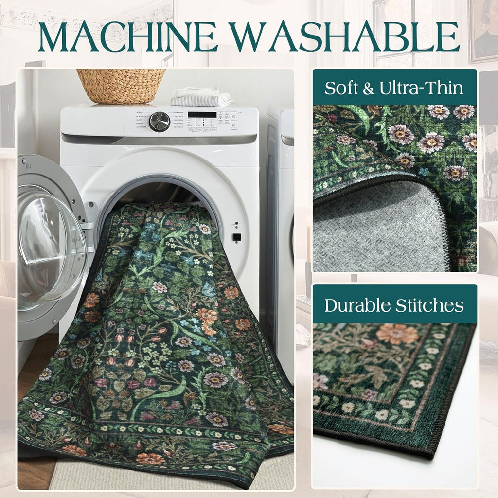 Washable Floral Rug