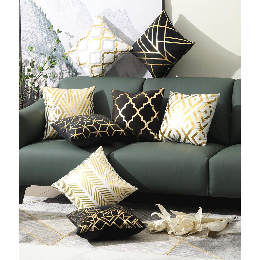 Set of 4 Velvet Throw Pillow Cover, Gold Geometric Cushion 18×18Inch