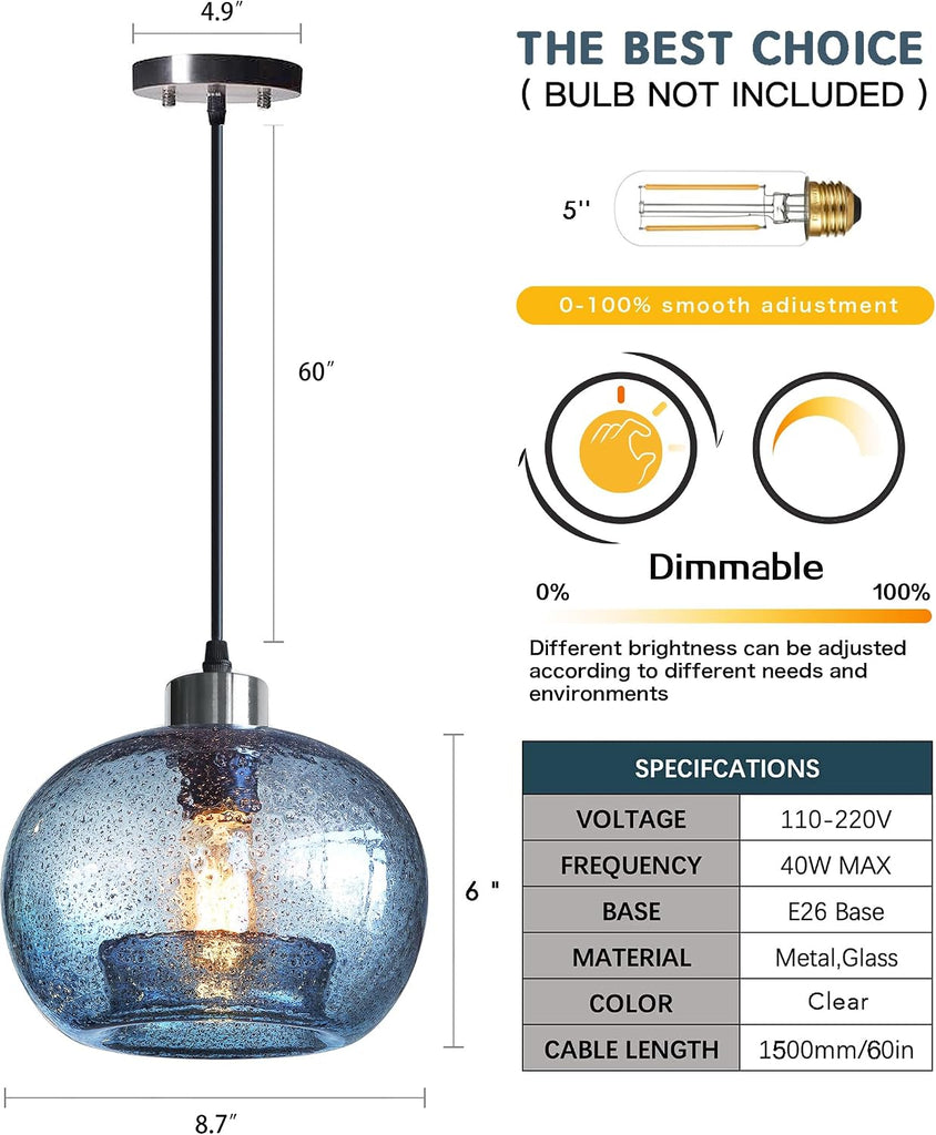 Hand Blown Glass Pendant Lights Kitchen Island Marble Blue Color Modern Rustic Style Ceiling Hanging Light Fixtures