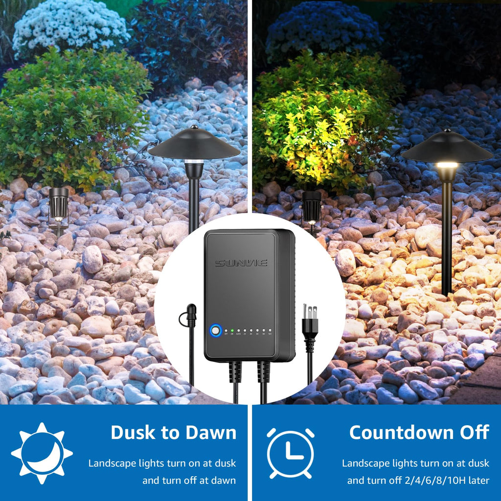 All-in-One LED Low Voltage Landscape Lighting Kit 6 Pathway Lights 2 Spotlights with 60W Photocell Transformer