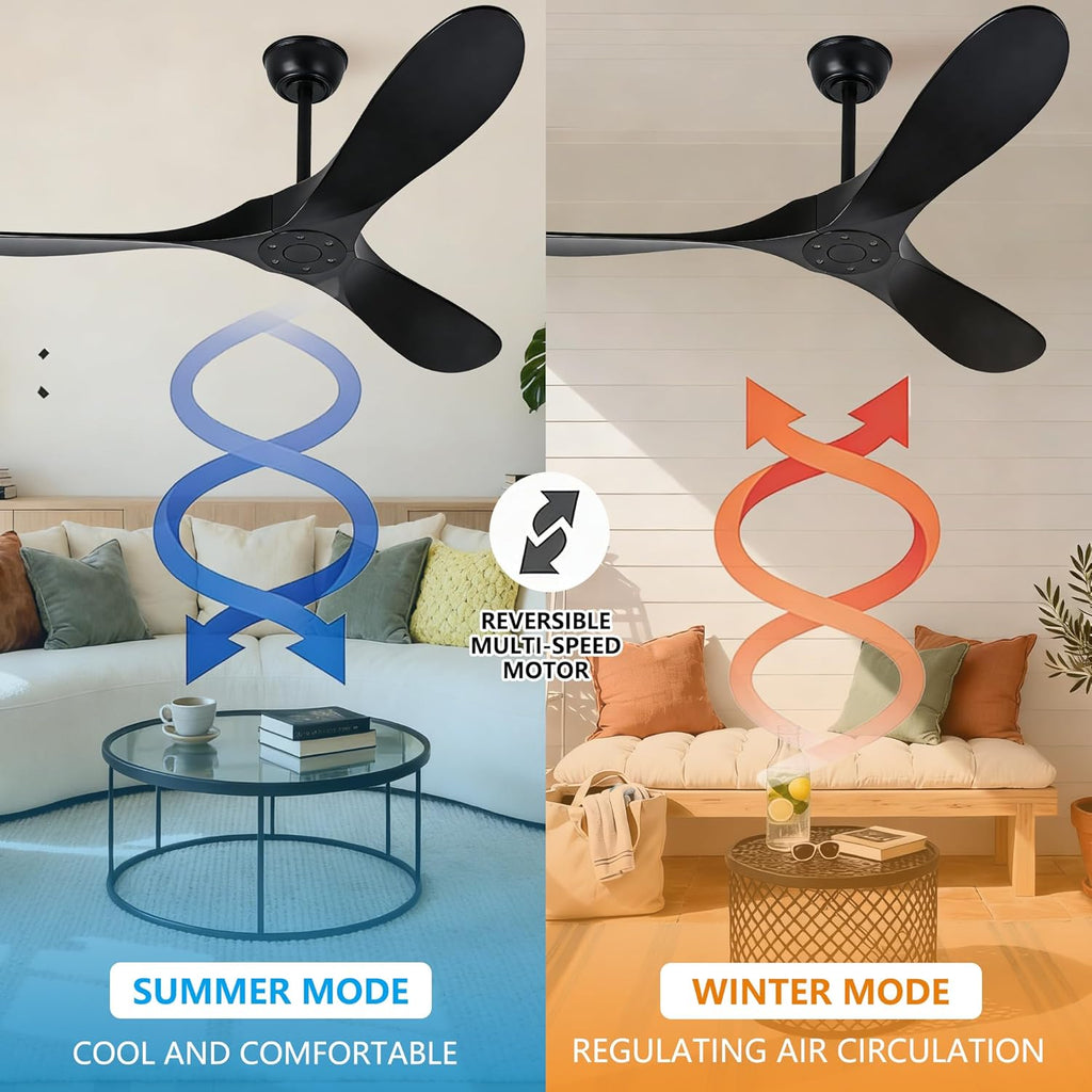 Inspired Maverick Style 72 Inch Solid Wood Ceiling Fan with Remote Control,Black Indoor/Outdoor Wooden Ceiling Fan,3-Blade Rustic Ceiling Fans for Patio,Living Room,6-Speed Silent Reversible DC Motor,No Light,Damp Rated A102-B0CMTLT47H