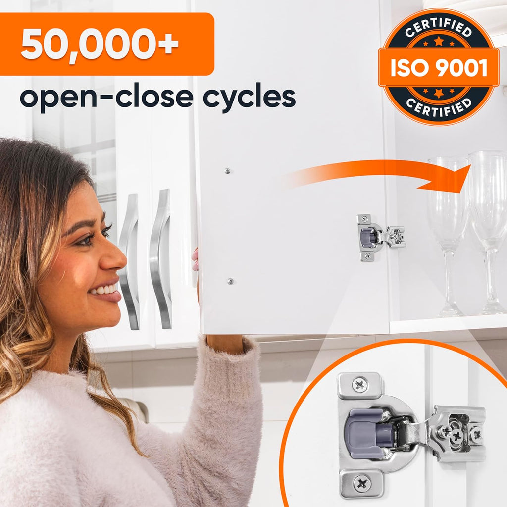 4 Pack Soft Close Cabinet Hinges - 7/16" Overlay Doors, Face Frame Concealed Hidden Hinges - Stainless Steel