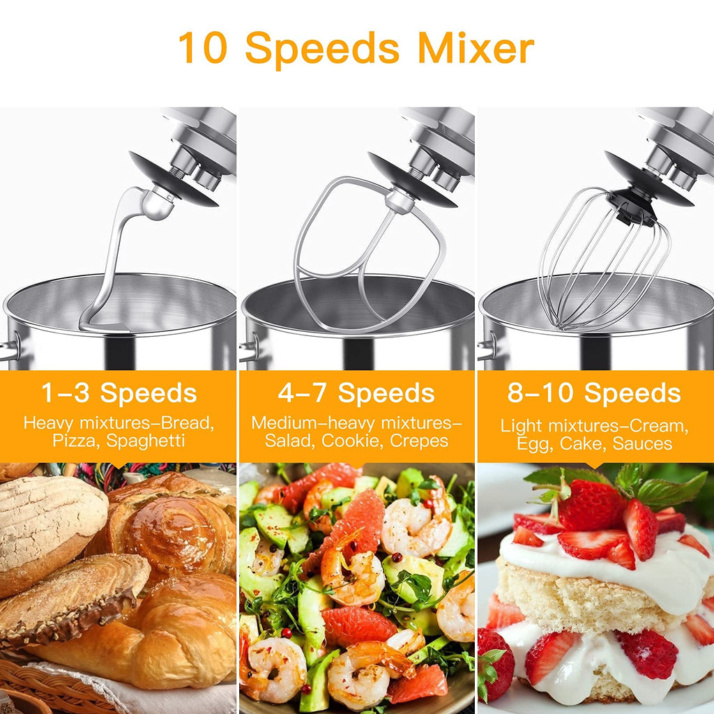 Stand Mixer 7.5QT 10-Speed 660W Tilt-Head Kitchen Electric Food Cake Mixer with Stainless Steel Bowl, Whisk, Dough