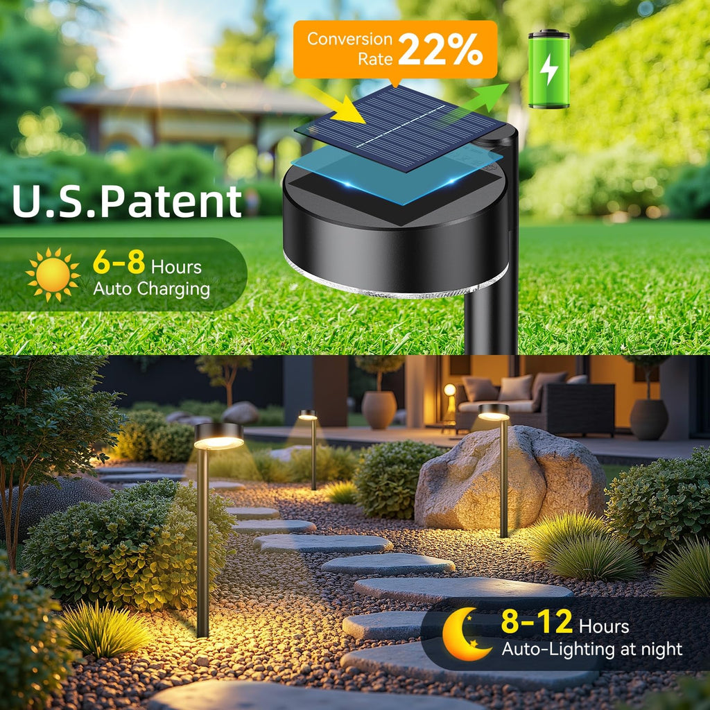 8 Pack Solar Pathway Lights Outdoor, 12 Brighter LEDs Solar Lights Outdoor Waterproof, Up to 12 Hrs Modern Path Light