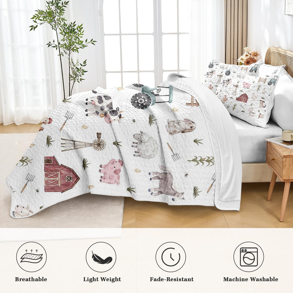 Quilt Set, 7 Pieces Farmhouse Animal Bedding, Bedspread