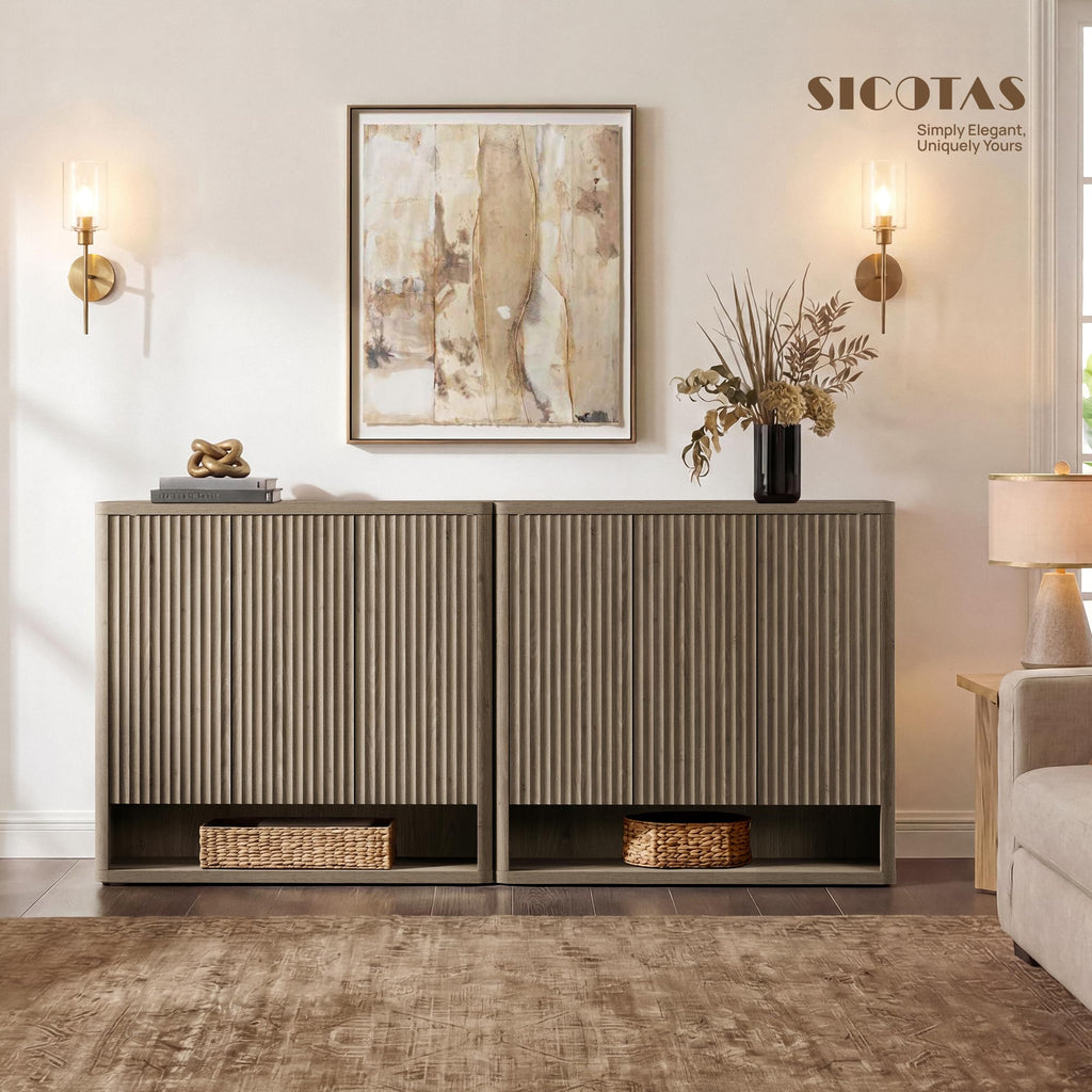 Shoe Cabinet 94.4" Wide Freestanding Fluted Shoe Storage Cabinet with 6 Doors & 8 Adjustable Shelves Large Modern