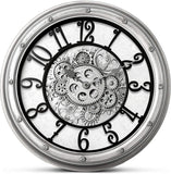 Wall Clock with Moving Gears, Vintage Industrial 16-Inch Silent Non-Ticking Steampunk Timepiece, Retro Frame Analog Battery Operated...