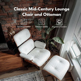 Modern Reading Chair and Ottoman — White Leather
