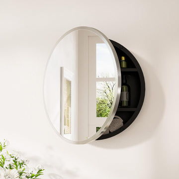 20 Inch Round Medicine Cabinet with Mirror, Brushed Nickel Surface Mount Medicine Cabinet , Framed Circular Bathroom