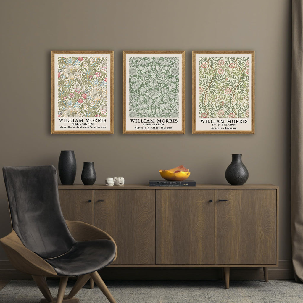 Framed William Morris Flower Pattern Canvas Wall Art 16x24 in x3
