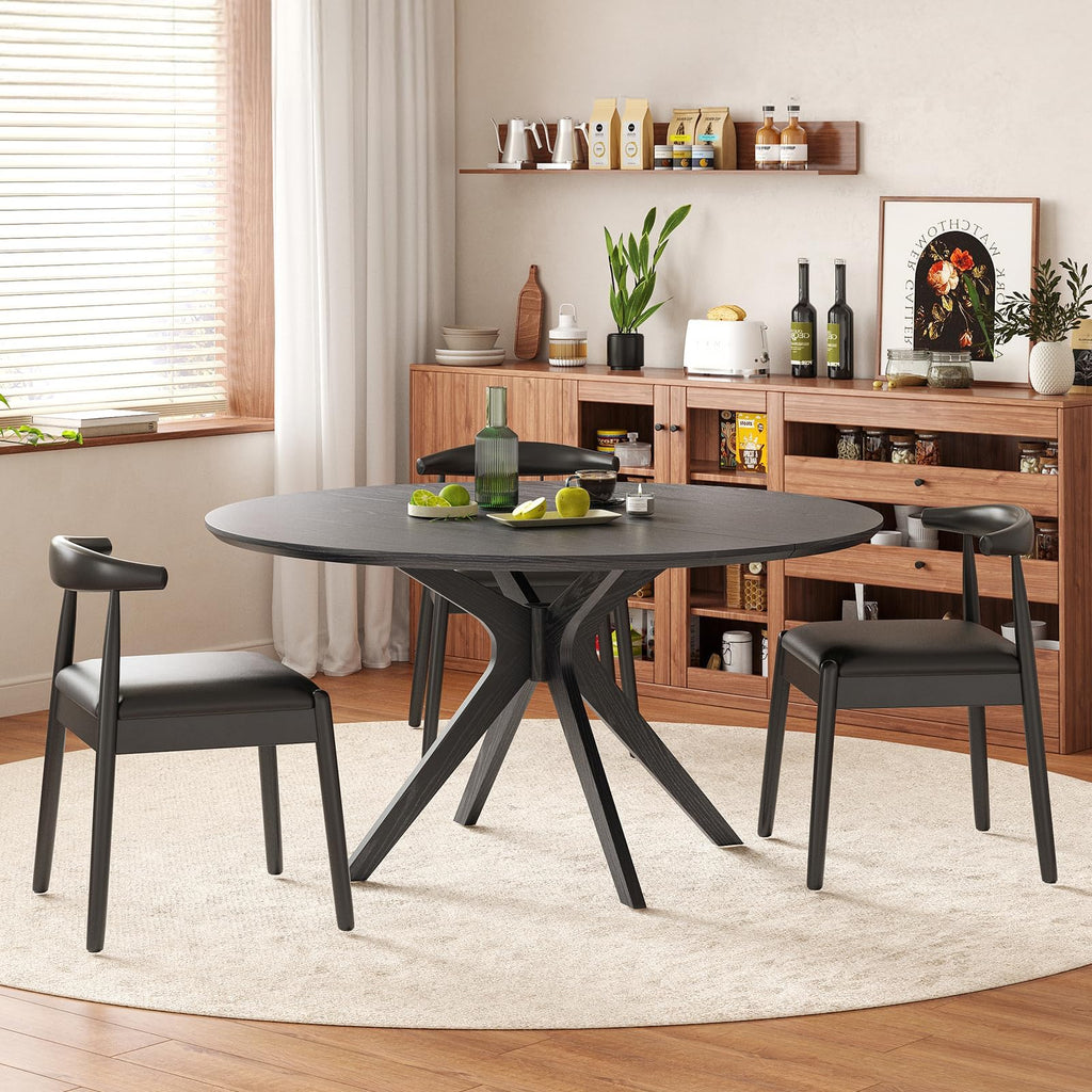 47.2" Solid Wood Round Dining Table for 4-6 People with Intersecting Pedestal Base, Circle Kitchen Tables, Black