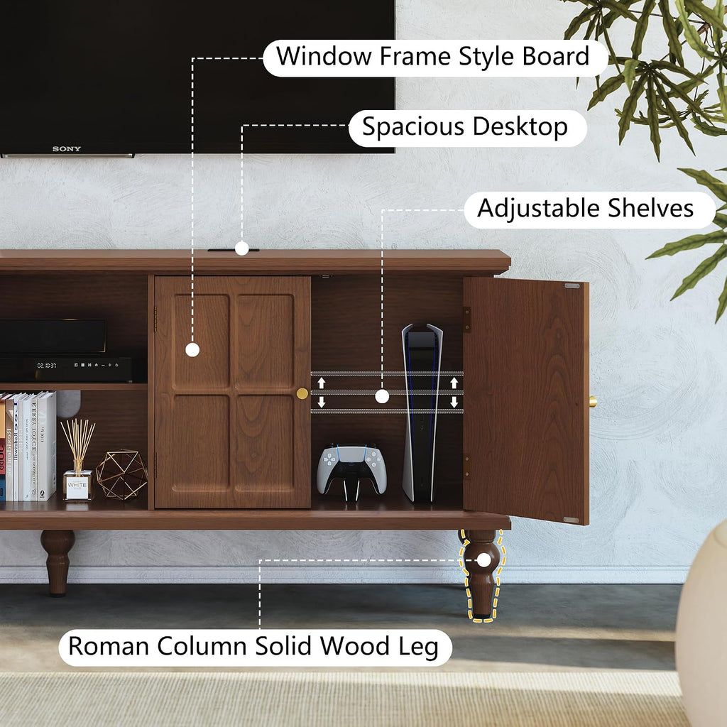 67" Mid Century Modern TV Stand with Window Design,Wood Entertainment Center with Open Shelf,Up to 70" Media TV for