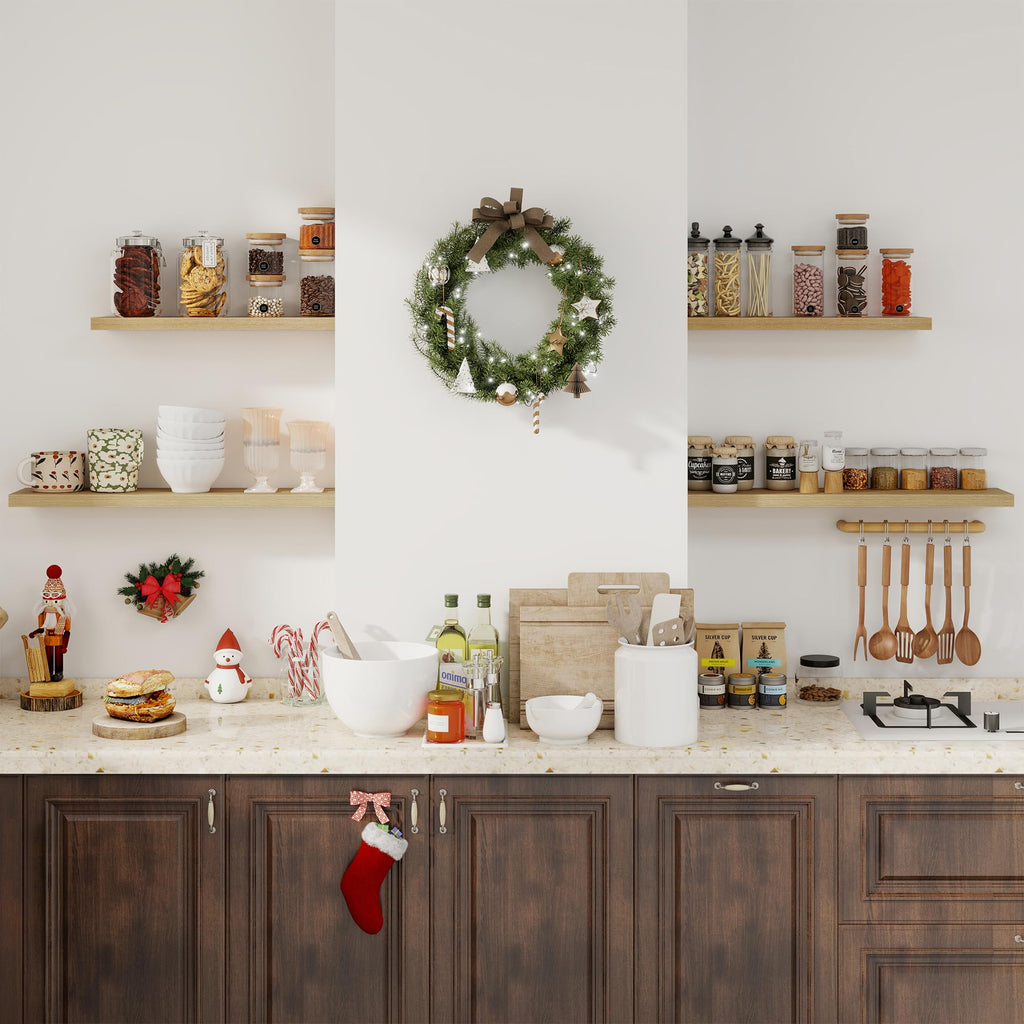 48 Inch Floating Shelves for Wall, Set of 2 - Rustic Wood Wall-Mounted Shelves with Invisible Brackets - Storage