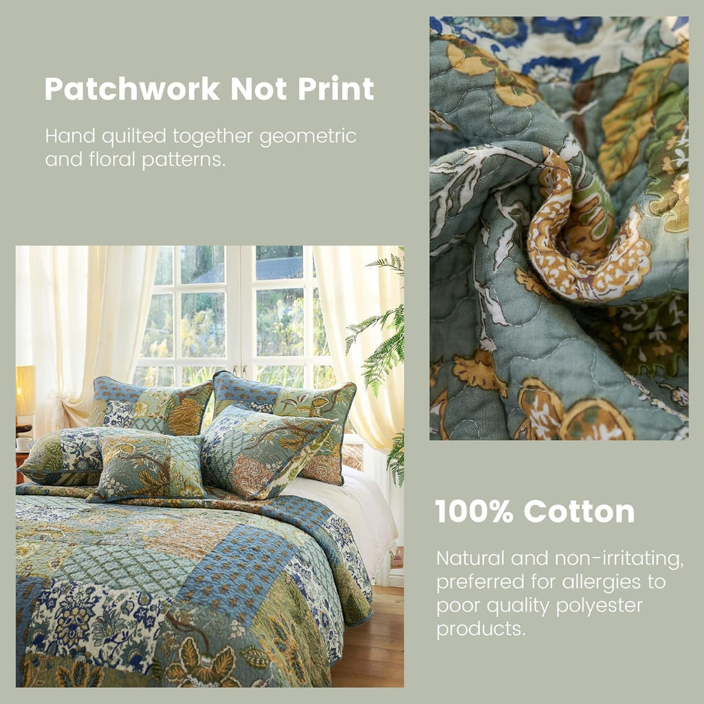 Secgo King Comforter Set- 100% Cotton Quilt King Set, Green, Sage bedspreads (96 * 108 Inch) with 2 Pillow Shams