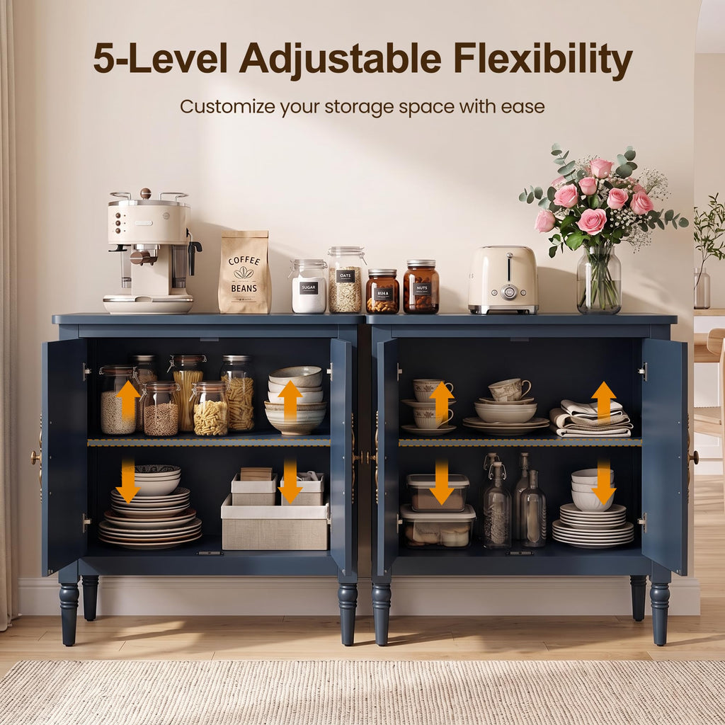 Buffet Cabinet with Storage, Painted Sideboard Coffee Bar, Blue