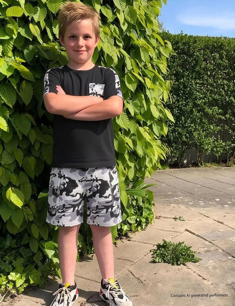 Boys Summer Outfit Set 2 Piece T Shirt and Camo Shorts Casual Clothes for Little Big Boys
