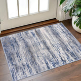2x3 Washable Abstract Entryway Rug, Low Pile Non-Slip Carpet for Bathroom Kitchen Grey Blue