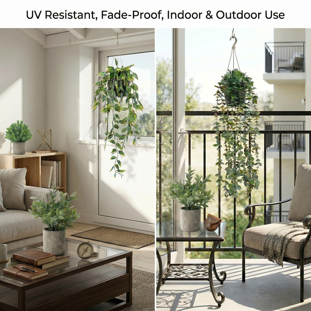 Artificial Hanging Plants 5 Pack - Small Fake Potted Ivy Plants for Indoor or Outdoor Décor, Wall Shelf Home Office