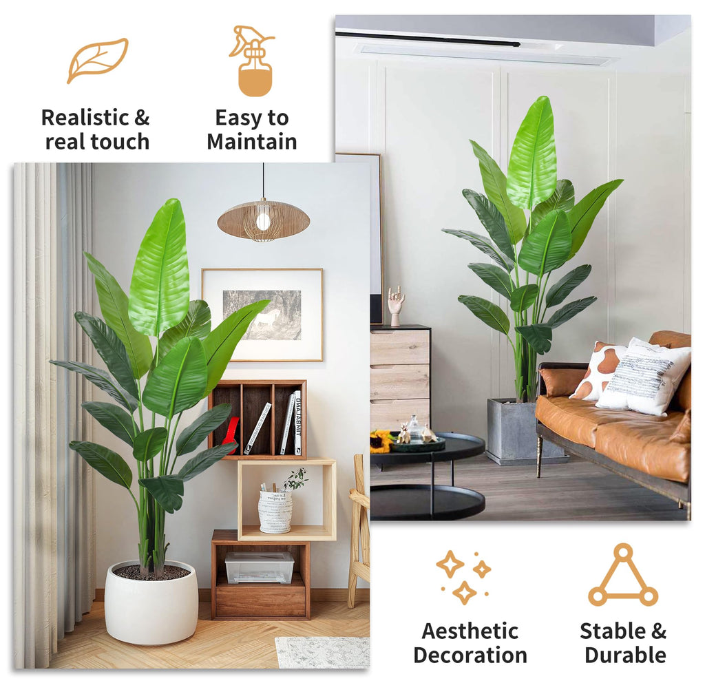 6FT Artificial Bird of Paradise Plant, Faux Palm Tree Potted Plant with Real Touch Leaves, Fake Trees Living Room