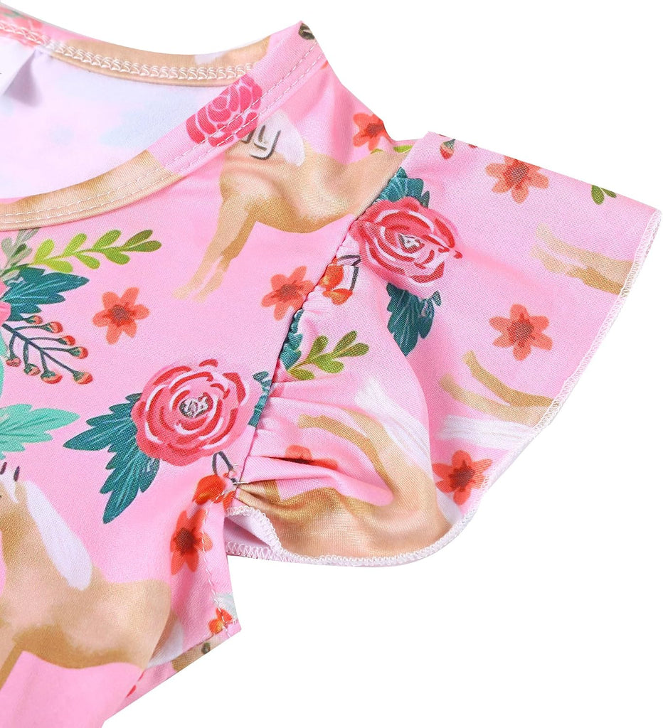 Toddler Girls Casual Dress Farm Animal Horse Print Dresses Flutter Sleeve Clothes