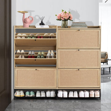 Shoe Cabinet, Slim Shoe Cabinet with 3 Flip Drawers Narrow Shoe Storage Cabinet, 4 Tier Freestanding Shoe Organizer