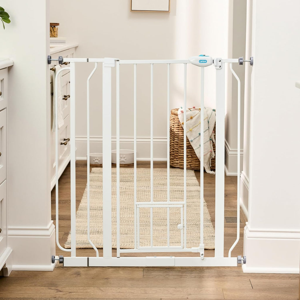 36" Extra Tall Walk Through Dog Gate for Doorways & Bottom of Stairs, Metal Pet Gate with Small Pet Door, Expands