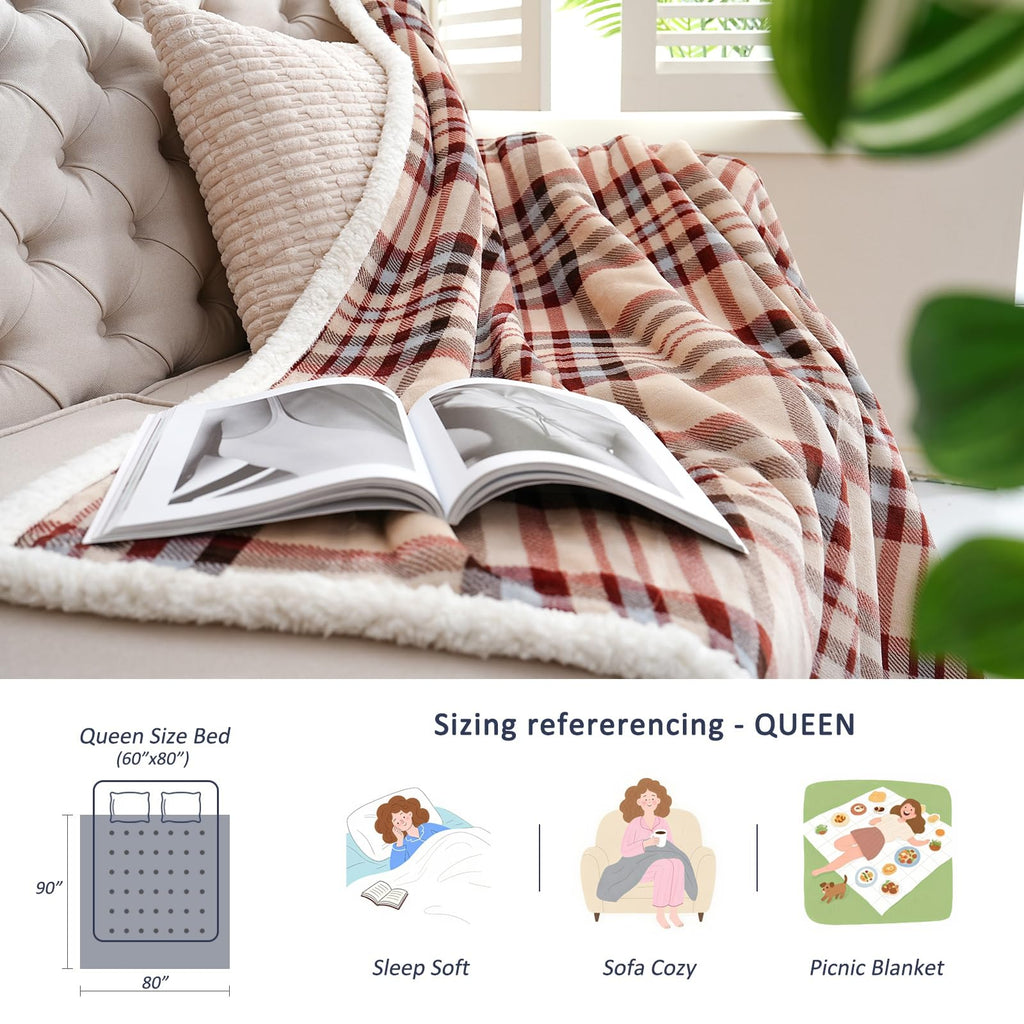 Sherpa Blanket Throw Blanket for Couch Sherpa Fleece Blanket Fluffy Checkered Soft Blanket for All Season Use Cozy