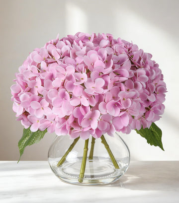 Real Touch Faux Hydrangea in Glass Vase, No Watering Needed Silk Hydrangea Artificial for Farmhouse Wedding Decor