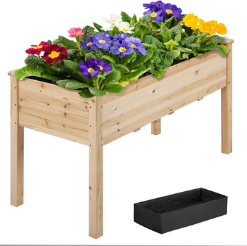 Raised Garden Bed 1Pcs Elevated Wood Planter Box Outdoor, Wood | Fir wood with black non-woven fabric liner offers