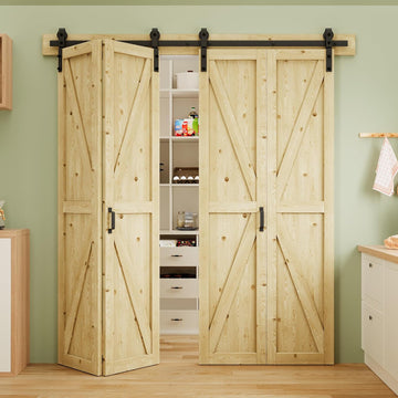 Water-Resistant Bifold Barn Door, 50" x 84" for 4 Closet Doors, Unfinished Bi Fold Barn Door with He