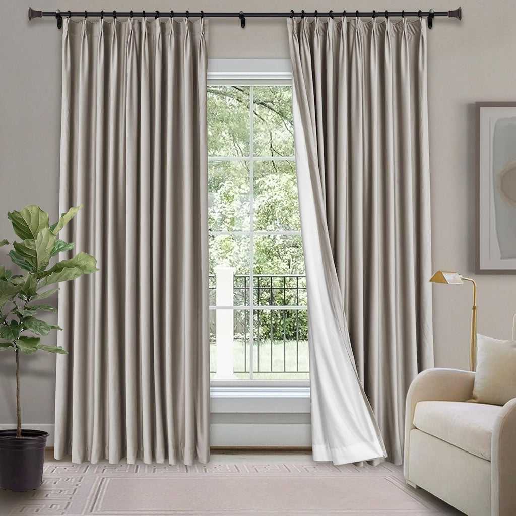 Blackout Curtains Pinch Pleated Drapes Velvet Drapes for French Door Thermal Insulated Curtain for Living Room