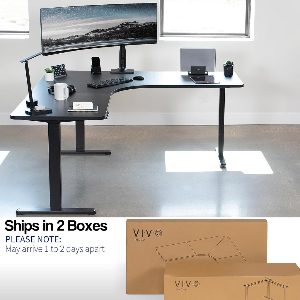 Black 71 x 71 in Corner Standing Desk, DESK-KIT-E3CB2 | Electric, Triple Motor, Holds 264 lbs, Sit Stand L-Shaped