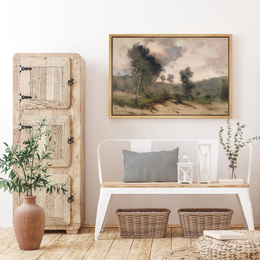 Framed Canvas Print Wall Art Impressionist Countryside Landscape Illustration Minimalism Decorative Mid-Century