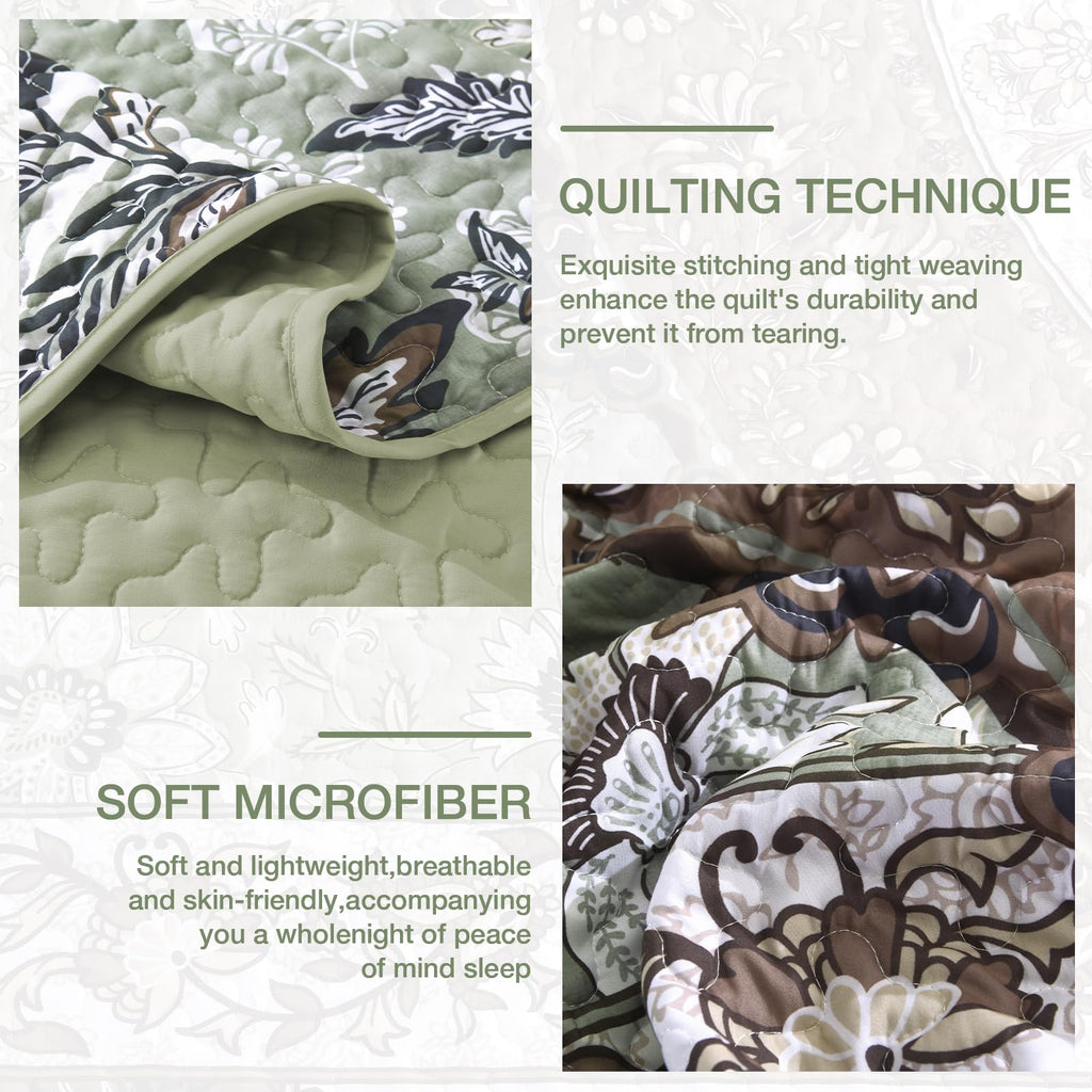 Patchwork Quilt Bedding Set, Boho Bedspread, Brown Green