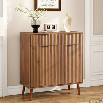 Fluted Sideboard Buffet Cabinet with Storage, 1 Drawers and 2 Doors, Solid Wood Feet
