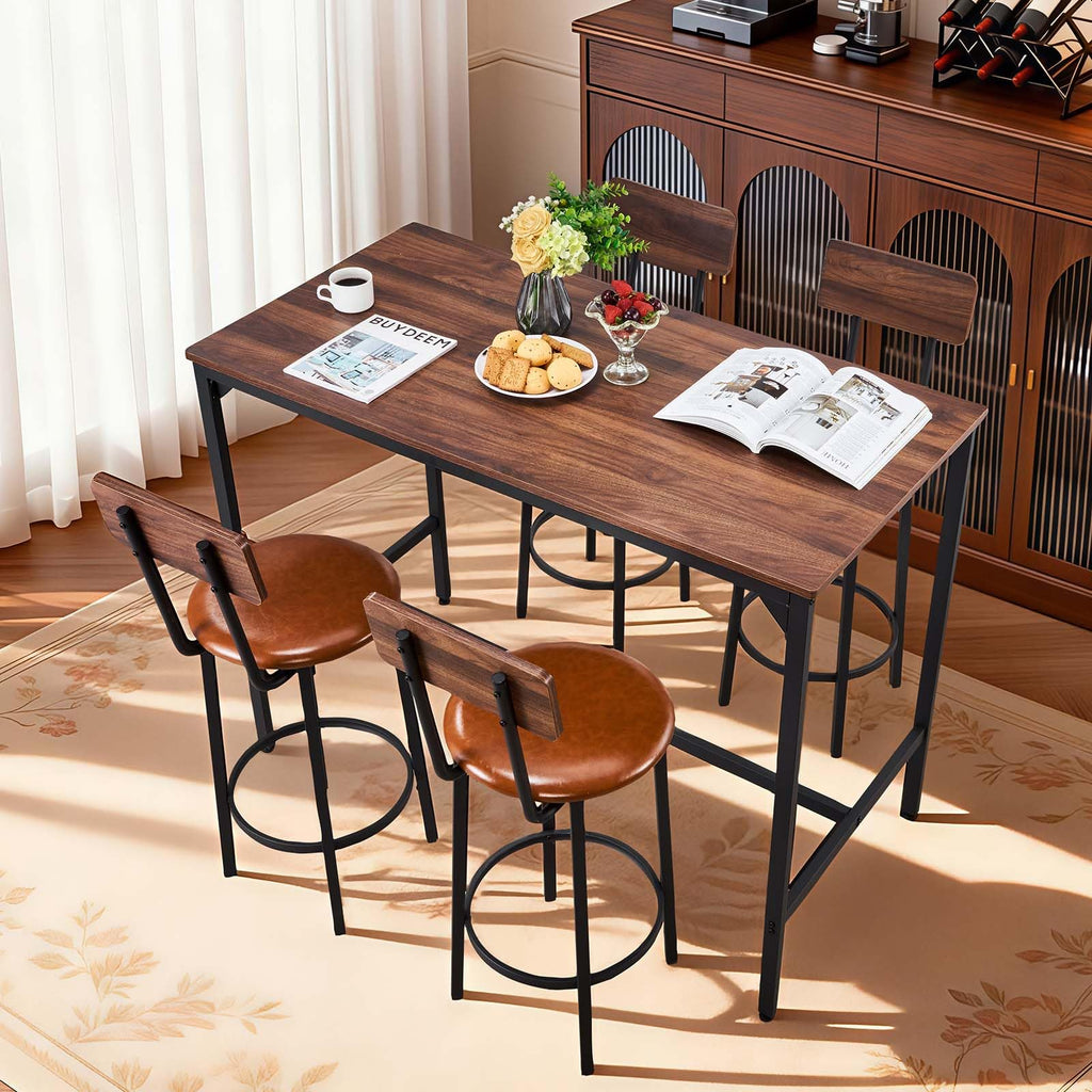 Bar Table and Chairs Set, 5PCS 47.2′′ Bars Tables Set with Rounded Edge Design, Rectangular Pub Table with Four
