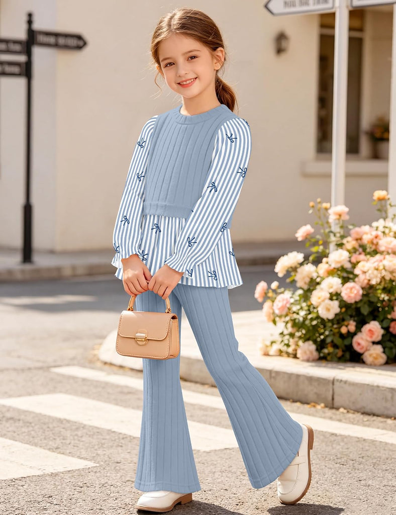 Toddler Girl Clothes Bow Top Flare Pants 2Pcs Fall Winter Outfits