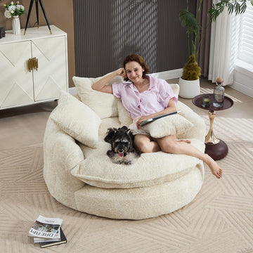 Oversized Chenille Round, Fluffy Reading Chair
